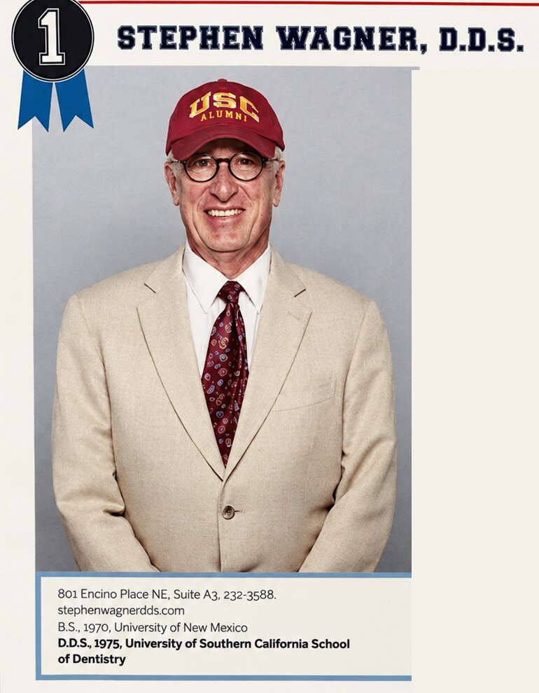 Albuquerque The Magazine's 2014 top dentists page for prosthodontics, listing Stephen Wagner first